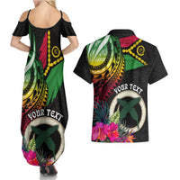 Personalised Vanuatu 44th Anniversary Couples Matching Summer Maxi Dress and Hawaiian Shirt Boars Tusk Tugeta Yumi Selebretem Indipendens Dei LT03 - Polynesian Pride
