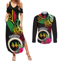 Vanuatu 44th Anniversary Couples Matching Summer Maxi Dress and Long Sleeve Button Shirt Boars Tusk Tugeta Yumi Selebretem Indipendens Dei