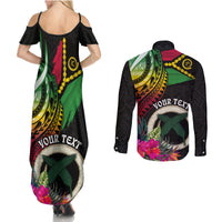 Vanuatu 44th Anniversary Couples Matching Summer Maxi Dress and Long Sleeve Button Shirt Boars Tusk Tugeta Yumi Selebretem Indipendens Dei