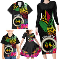 Personalised Vanuatu 44th Anniversary Family Matching Long Sleeve Bodycon Dress and Hawaiian Shirt Boars Tusk Tugeta Yumi Selebretem Indipendens Dei LT03 - Polynesian Pride