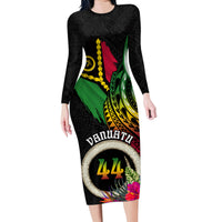 Personalised Vanuatu 44th Anniversary Family Matching Long Sleeve Bodycon Dress and Hawaiian Shirt Boars Tusk Tugeta Yumi Selebretem Indipendens Dei LT03 Mom's Dress Black - Polynesian Pride