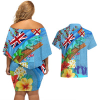 Fiji Day Couples Matching Off Shoulder Short Dress and Hawaiian Shirt Tagimoucia Flower and Melanesia Pattern