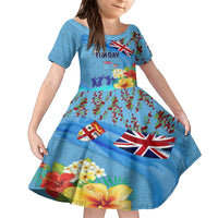 Fiji Day Family Matching Tank Maxi Dress and Hawaiian Shirt Tagimoucia Flower and Melanesia Pattern LT03 Daughter's Dress Blue - Polynesian Pride