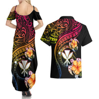 Polynesia Hawaii Turtle Day Couples Matching Summer Maxi Dress and Hawaiian Shirt Hibiscus and Kanaka Maoli