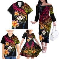 Polynesia Hawaii Turtle Day Family Matching Off The Shoulder Long Sleeve Dress and Hawaiian Shirt Hibiscus and Kanaka Maoli LT03 - Polynesian Pride