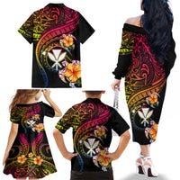 Polynesia Hawaii Turtle Day Family Matching Off The Shoulder Long Sleeve Dress and Hawaiian Shirt Hibiscus and Kanaka Maoli LT03 - Polynesian Pride