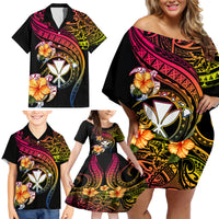 Polynesia Hawaii Turtle Day Family Matching Off Shoulder Short Dress and Hawaiian Shirt Hibiscus and Kanaka Maoli LT03 - Polynesian Pride
