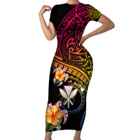 Polynesia Hawaii Turtle Day Family Matching Short Sleeve Bodycon Dress and Hawaiian Shirt Hibiscus and Kanaka Maoli LT03 Mom's Dress Black - Polynesian Pride