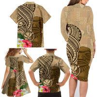 Hawaii Kanaloa Tiki Family Matching Long Sleeve Bodycon Dress and Hawaiian Shirt Polynesian Tattoo and Tapa Pattern LT03 - Polynesian Pride