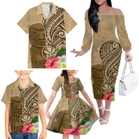 Hawaii Kanaloa Tiki Family Matching Off The Shoulder Long Sleeve Dress and Hawaiian Shirt Polynesian Tattoo and Tapa Pattern LT03 - Polynesian Pride
