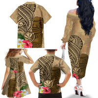 Hawaii Kanaloa Tiki Family Matching Off The Shoulder Long Sleeve Dress and Hawaiian Shirt Polynesian Tattoo and Tapa Pattern LT03 - Polynesian Pride