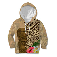 Hawaii Kanaloa Tiki Kid Hoodie Polynesian Tattoo and Tapa Pattern LT03 Hoodie Beige - Polynesian Pride