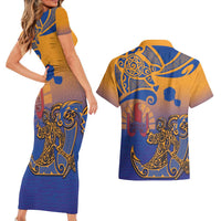 Hawaiki Nui Va'a Solo French Polynesia Couples Matching Short Sleeve Bodycon Dress and Hawaiian Shirt Sunset Color LT03 - Polynesian Pride