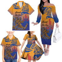 Hawaiki Nui Va'a Solo French Polynesia Family Matching Off The Shoulder Long Sleeve Dress and Hawaiian Shirt Sunset Color LT03 - Polynesian Pride