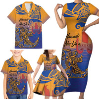 Hawaiki Nui Va'a Solo French Polynesia Family Matching Short Sleeve Bodycon Dress and Hawaiian Shirt Sunset Color LT03 - Polynesian Pride