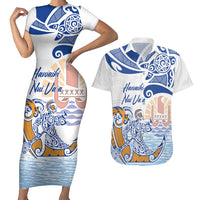 Hawaiki Nui Va'a Solo French Polynesia Couples Matching Short Sleeve Bodycon Dress and Hawaiian Shirt Blue Color LT03 Blue - Polynesian Pride