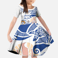Hawaiki Nui Va'a Solo French Polynesia Kid Short Sleeve Dress Blue Color