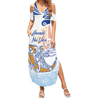 Hawaiki Nui Va'a Solo French Polynesia Summer Maxi Dress Blue Color