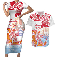Hawaiki Nui Va'a Solo French Polynesia Couples Matching Short Sleeve Bodycon Dress and Hawaiian Shirt Red Color LT03 Red - Polynesian Pride