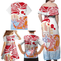 Hawaiki Nui Va'a Solo French Polynesia Family Matching Off Shoulder Maxi Dress and Hawaiian Shirt Red Color LT03 - Polynesian Pride