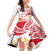 Hawaiki Nui Va'a Solo French Polynesia Family Matching Off Shoulder Short Dress and Hawaiian Shirt Red Color LT03 Daughter's Dress Red - Polynesian Pride