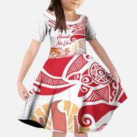 Hawaiki Nui Va'a Solo French Polynesia Family Matching Puletasi and Hawaiian Shirt Red Color LT03 Daughter's Dress Red - Polynesian Pride