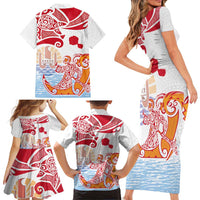 Hawaiki Nui Va'a Solo French Polynesia Family Matching Short Sleeve Bodycon Dress and Hawaiian Shirt Red Color LT03 - Polynesian Pride