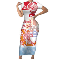 Hawaiki Nui Va'a Solo French Polynesia Family Matching Short Sleeve Bodycon Dress and Hawaiian Shirt Red Color LT03 Mom's Dress Red - Polynesian Pride