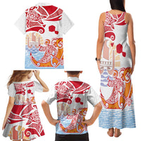 Hawaiki Nui Va'a Solo French Polynesia Family Matching Tank Maxi Dress and Hawaiian Shirt Red Color LT03 - Polynesian Pride