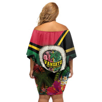 Vanuatu Constitution Day Family Matching Off Shoulder Short Dress and Hawaiian Shirt Polynesian Tattoo and Pig Tusk Since 1979 LT03 - Polynesian Pride
