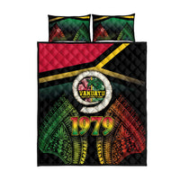 Vanuatu Constitution Day Quilt Bed Set Polynesian Tattoo and Pig Tusk Since 1979