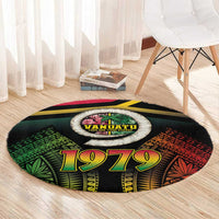 Vanuatu Constitution Day Round Carpet Polynesian Tattoo and Pig Tusk Since 1979