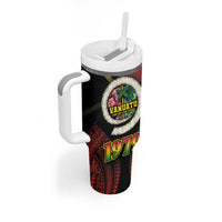 Vanuatu Constitution Day Tumbler With Handle Polynesian Tattoo and Pig Tusk Since 1979