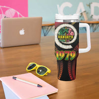 Vanuatu Constitution Day Tumbler With Handle Polynesian Tattoo and Pig Tusk Since 1979
