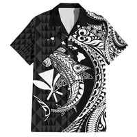 Aloha Hawaii Hammerhead Shark Family Matching Off The Shoulder Long Sleeve Dress and Hawaiian Shirt Black Kakau and Polynesian Tattoo LT03 Dad's Shirt - Short Sleeve Black - Polynesian Pride