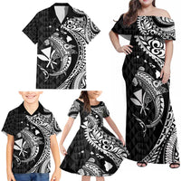 Aloha Hawaii Hammerhead Shark Family Matching Off Shoulder Maxi Dress and Hawaiian Shirt Black Kakau and Polynesian Tattoo LT03 - Polynesian Pride