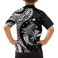 Aloha Hawaii Hammerhead Shark Family Matching Off Shoulder Short Dress and Hawaiian Shirt Black Kakau and Polynesian Tattoo LT03 - Polynesian Pride