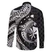 Aloha Hawaii Hammerhead Shark Family Matching Off Shoulder Short Dress and Hawaiian Shirt Black Kakau and Polynesian Tattoo LT03 - Polynesian Pride