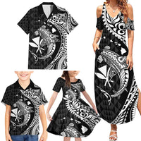 Aloha Hawaii Hammerhead Shark Family Matching Summer Maxi Dress and Hawaiian Shirt Black Kakau and Polynesian Tattoo LT03 - Polynesian Pride