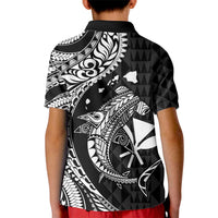 Aloha Hawaii Hammerhead Shark Kid Polo Shirt Black Kakau and Polynesian Tattoo LT03