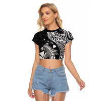 Aloha Hawaii Hammerhead Shark Raglan Cropped T Shirt Black Kakau and Polynesian Tattoo LT03