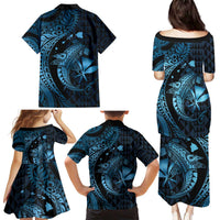 Aloha Hawaii Hammerhead Shark Family Matching Puletasi and Hawaiian Shirt Blue Kakau and Polynesian Tattoo LT03 - Polynesian Pride