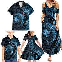 Aloha Hawaii Hammerhead Shark Family Matching Summer Maxi Dress and Hawaiian Shirt Blue Kakau and Polynesian Tattoo LT03 - Polynesian Pride