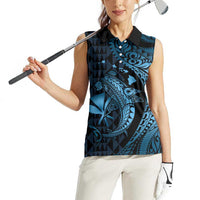 Aloha Hawaii Hammerhead Shark Women Sleeveless Polo Shirt Blue Kakau and Polynesian Tattoo LT03