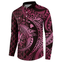 Aloha Hawaii Hammerhead Shark Button Sweatshirt Pink Kakau and Polynesian Tattoo LT03
