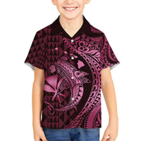 Aloha Hawaii Hammerhead Shark Family Matching Long Sleeve Bodycon Dress and Hawaiian Shirt Pink Kakau and Polynesian Tattoo LT03 Son's Shirt Pink - Polynesian Pride