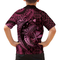 Aloha Hawaii Hammerhead Shark Family Matching Off The Shoulder Long Sleeve Dress and Hawaiian Shirt Pink Kakau and Polynesian Tattoo LT03 - Polynesian Pride