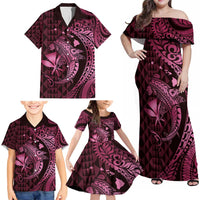 Aloha Hawaii Hammerhead Shark Family Matching Off Shoulder Maxi Dress and Hawaiian Shirt Pink Kakau and Polynesian Tattoo LT03 - Polynesian Pride