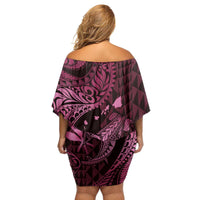 Aloha Hawaii Hammerhead Shark Family Matching Off Shoulder Short Dress and Hawaiian Shirt Pink Kakau and Polynesian Tattoo LT03 - Polynesian Pride
