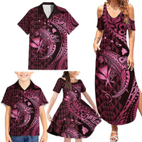 Aloha Hawaii Hammerhead Shark Family Matching Summer Maxi Dress and Hawaiian Shirt Pink Kakau and Polynesian Tattoo LT03 - Polynesian Pride